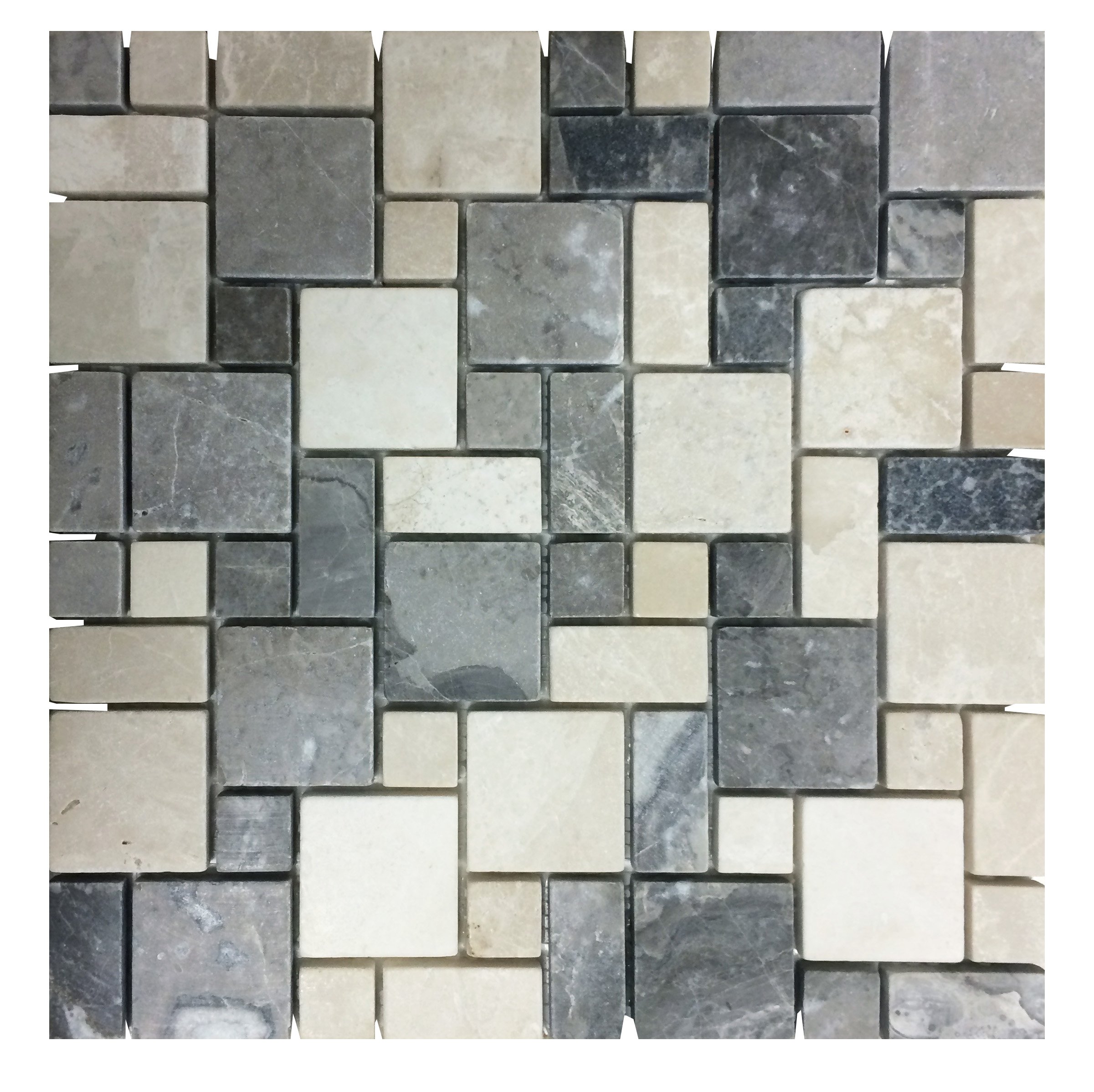 Botticino Beige Silver Mini French Pattern Tumbled Marble Mosaic Tiles 